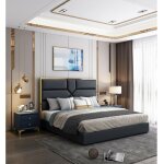 Lit coffre design effet laiton dalia - noir - 160x200, polyurthane, style art dco, 213 x 170 x 140 ...