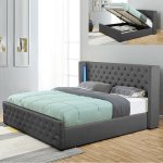 Lit coffre design avec led osmos - gris - 180x200, polyur�thane, style contemporain, 219 x 204 x 113 ...