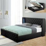 Lit coffre design avec led osmos - noir - 160x200, polyur�thane, style contemporain, 219 x 184 x 113 ...