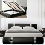 Lit coffre sommier relevable nova - noir - 180x200, polyuréthane, style contemporain, 233 x 193 x 87 ... Lit coffre sommier relevable nova - noir - 180x200, polyuréthane, style contemporain, 233 x 193 x 87 ...