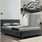 Lit complet sommier relevable + tte de lit + cadre de lit capitole - gris - 180x200, polyurthane, style ...