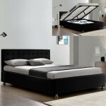 Lit complet sommier relevable + tte de lit + cadre de lit capitole - noir - 160x200, polyurthane, style ...