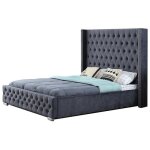 Meubler design - lit design grande t�te de lit lia - velours gris - 140x190, m�tal, style , 220 x 160 ...
