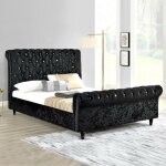Meubler design lit kapaldi luxe velours noir ou tissu beige - noir - 160x200, velours, style baroque, ...