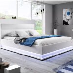 Lit led avec coffre de rangement ava - blanc - 140x190, polyuréthane, style contemporain, 204 x 154 x ... Lit led avec coffre de rangement ava - blanc - 140x190, polyuréthane, style contemporain, 204 x 154 x ...