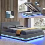 Lit led avec coffre de rangement ava - gris - 140x190, polyurthane, style contemporain, 204 x 154 x ...