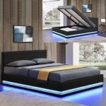Lit led avec coffre de rangement ava - noir - 140x190, polyurthane, style contemporain, 204 x 154 x ...
