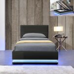 Lit led avec coffre de rangement ava - noir - 90x190, polyurthane, style contemporain, 204 x 104 x 90 ...