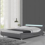 Meubler design - lit led design julio - gris - 140x190, structure en bois - simili cuir rev�tu en polyur�thane ...