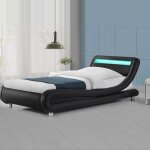 Meubler design - lit led design julio - noir - 90x190, structure en bois - simili cuir revtu en polyurthane, ...
