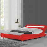 Meubler design - lit led design julio - rouge - 140x190, structure en bois - simili cuir rev�tu en polyur�than ...