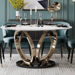 Meubler design table À manger rond céramique effet marbre blanc pied couleur or alliance, métal finition ... Meubler design table À manger rond céramique effet marbre blanc pied couleur or alliance, métal finition ...