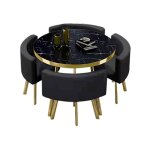 Meubler design - table  manger ronde et chaises encastrable popup - marbre noir chaises noir, bois mdf, ...