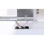 Table de salle � manger rectangulaire 180x90cm ? plateau en verre tremp� 12mm ? structure m�tal chrom� ...