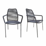 Meubletmoi - lot de 2 chaises de jardin en acier et cordage gris - malia 8347