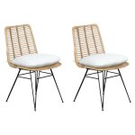 Meubletmoi - lot 2 chaises en rotin naturel avec coussins et pieds mtal - kandy