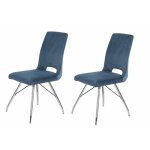 Meubletmoi - lot 2 chaises velours bleu marine pieds m�tal chrom� - bella