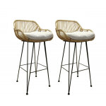 Meubletmoi - lot de 2 tabourets de bar en rotin et mtal noir - goa