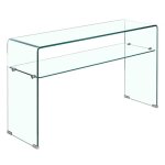Console rectangulaire l. 100 cm verre tremp� et �tag�re vitr�e - ice