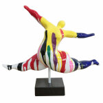 Meubletmoi - statue femme sautant avec coulures multicolores h46 cm - lady drips