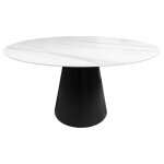 Meubletmoi - table de repas ronde 135 cm plateau céramique blanc pied noir - ashe Meubletmoi - table de repas ronde 135 cm plateau céramique blanc pied noir - ashe