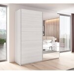 Meublorama - armoire 2 portes coulissantes 220cm coloris blanc avec miroir. collection floyd Meublorama - armoire 2 portes coulissantes 220cm coloris blanc avec miroir. collection floyd
