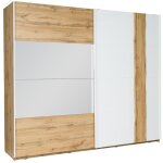 Meublorama - armoire wood 2 portes coulissantes avec miroir, coloris ch�ne et blanc