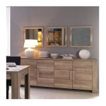 Meublorama - buffet 4 portes farra chêne dab sonoma avec 3 miroirs carrés Meublorama - buffet 4 portes farra chêne dab sonoma avec 3 miroirs carrés