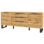 Meublorama - buffet, bahut, enfilade milo deux portes, trois tiroirs. coloris chne avec finition noire. ...