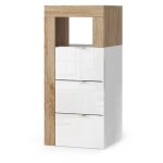 Meublorama - commode bura ? 3 tiroirs ? l35 cm ? blanc brillant laqu� et ch�ne clair ? design moderne ...