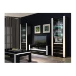 Ensemble lina noire et blanche avec vitrines, table basse et meuble tv + led