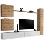 Meublorama - ensemble meuble salon mural switch viii. meuble tv mural design, coloris blanc brillant ...