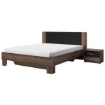 Lit adulte 180x200 collection irina. chevets intgrs. coloris chne fonc et noir