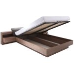 Meublorama - lit coffre renato 160x200 avec sommier et chevets � led coloris walnut