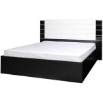 Meublorama - lit lina 160x200 noir et blanc brillant avec tte de lit en simili cuir noir ? sommier inclus ...