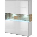 Meublorama - vitrine double portes collection ohio. couleur blanc et ch�ne. led incluses