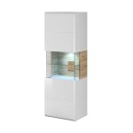 Meublorama - vitrine suspendue + led collection ohio coloris blanc et finitions ch�ne.