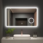 Meykoers miroir de salle de bain avec éclairage 100x60cm miroir lumineux cosmétiques avec 3x loupe, commutateu ... Meykoers miroir de salle de bain avec éclairage 100x60cm miroir lumineux cosmétiques avec 3x loupe, commutateu ...