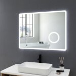 Meykoers miroir de salle de bain led 80x60cm avec �clairage anti - bu�e et horloge led �clairage r�glable ...