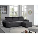 Milan - canapé d'angle réversible - 4 places - convertible avec coffre - en simili et tissu - noir / ... Milan - canapé d'angle réversible - 4 places - convertible avec coffre - en simili et tissu - noir / ...