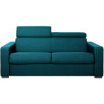 Miliboo - canapé convertible avec têtières ajustables 3 places en tissu bleu canard avec matelas 12 cm ... Miliboo - canapé convertible avec têtières ajustables 3 places en tissu bleu canard avec matelas 12 cm ...
