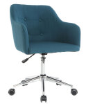 Miliboo - chaise de bureau � roulettes capitonn�e en tissu bleu canard et acier chrom� baltik