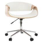 Miliboo - chaise de bureau  roulettes design blanc, bois clair et acier chrom aramis
