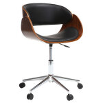 Miliboo - chaise de bureau  roulettes design noir, bois fonc noyer et acier chrom bent