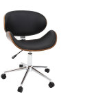 Miliboo - chaise de bureau  roulettes design noir, bois fonc noyer et acier chrom walnut