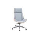 Miliboo - fauteuil de bureau de direction design en tissu gris clair, bois clair et acier chrom curved ...