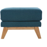 Pouf repose - pieds d�houssable scandinave en tissu bleu canard et bois clair oslo