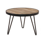 Table basse ronde industrielle bois manguier massif et m�tal noir d50 cm atelier