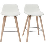 Miliboo - tabourets de bar design blanc et bois clair h65 cm (lot de 2) nonie