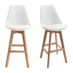 Miliboo - tabourets de bar design blanc et bois h65 cm (lot de 2) pauline